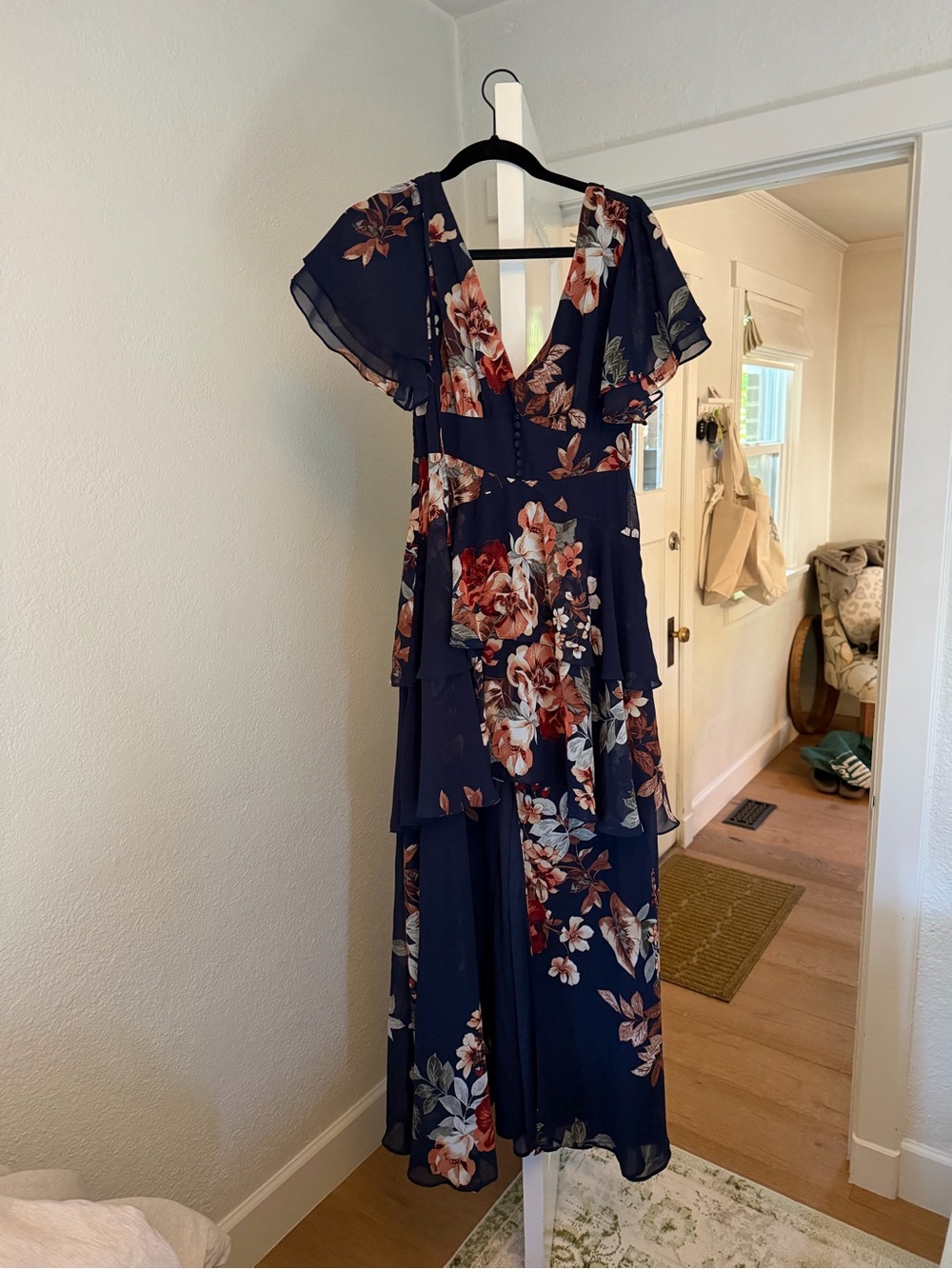 Lulu's Navy Floral Tiered Maxi Dress with Flutter Sleeves - Picture 2 of 2